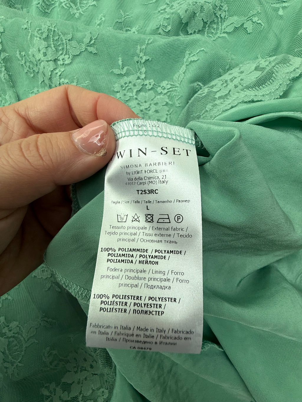 Twin-Set Simona Barbieri mintgroene kanten top maat L – made in Italy