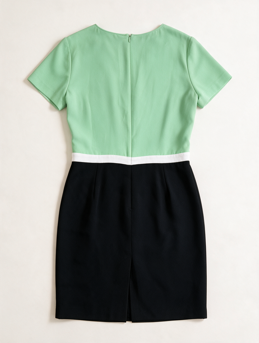 MOSCHINO CHEAP AND CHIC - Jurk - groen en zwart, strik in de taille, korte mouw - XL