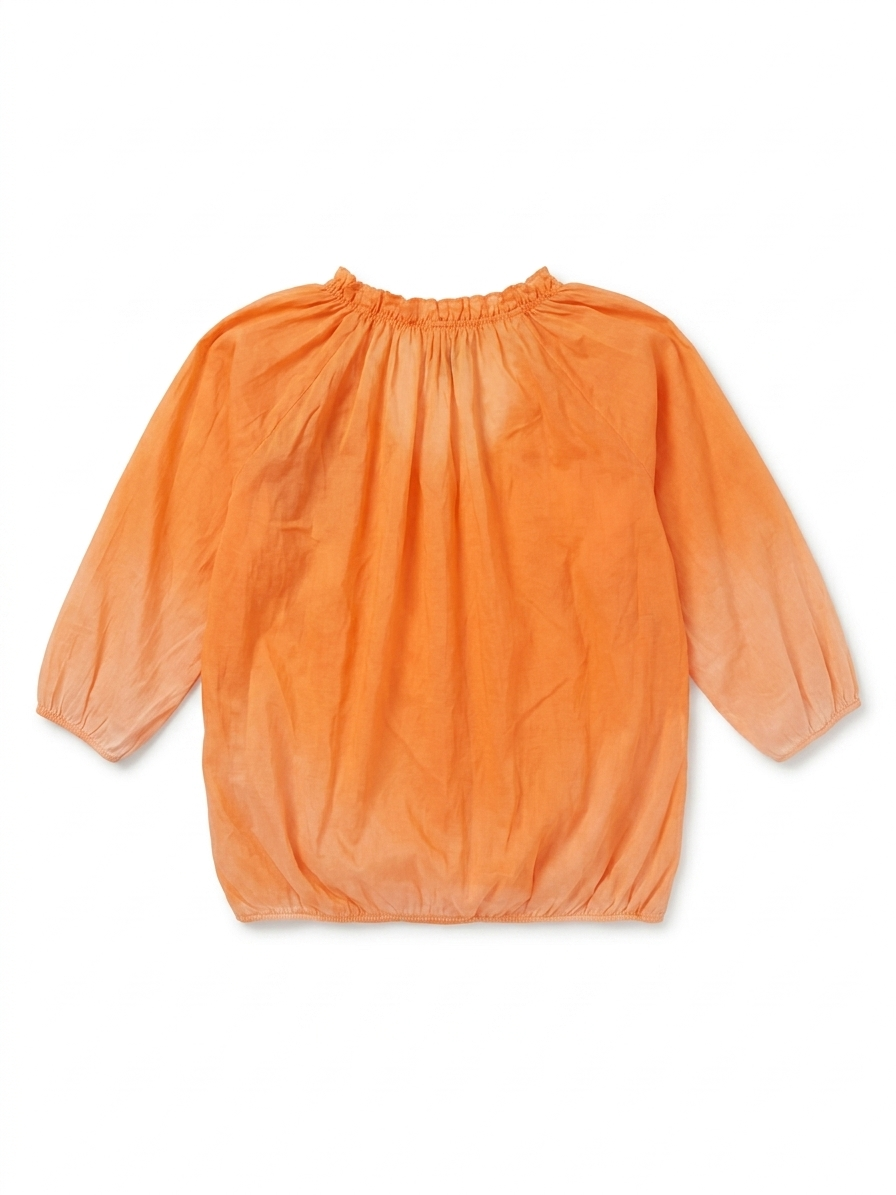 No.lita Blouse - oranje, ruffle bij hals, driekwart mouw maat M/L