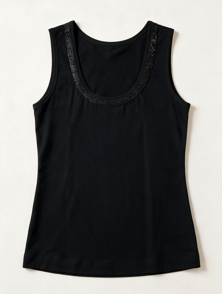 TAIFUN Collection - Top - zwart, mouwloos, kralenversiering bij hals - L