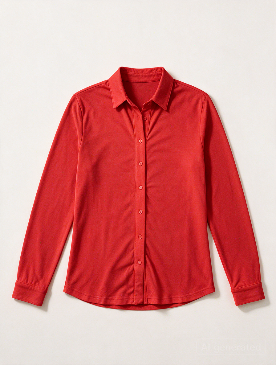 Eksept - Blouse - rood, licht glanzende stof, doorknoopsluiting - XS