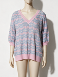 Suncoo - Trui - pastel roze/blauw, golfpatroon, V-hals - maat M