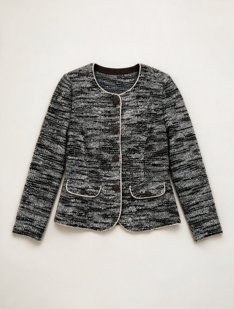 Sommermann - Blazer - grijs gemêleerd, knoopsluiting, ronde hals - XL