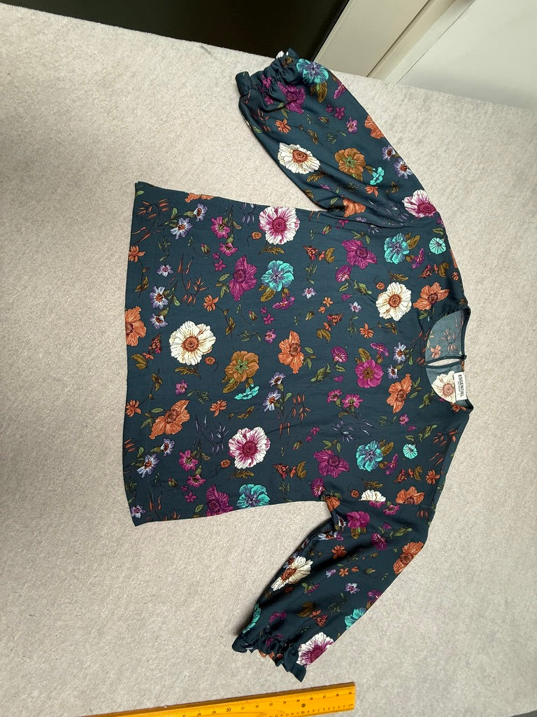 ESSENTIEL ANTWERP - Blouse - donkerblauw, all-over bloemenprint, ronde hals - L