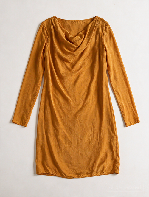 COS - Jurk - oranje, watervalhals, lange mouwen - XL