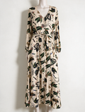 POM Amsterdam by Katja - Jurk - maxi-lengte, natuurprint, ceintuur in de taille - M