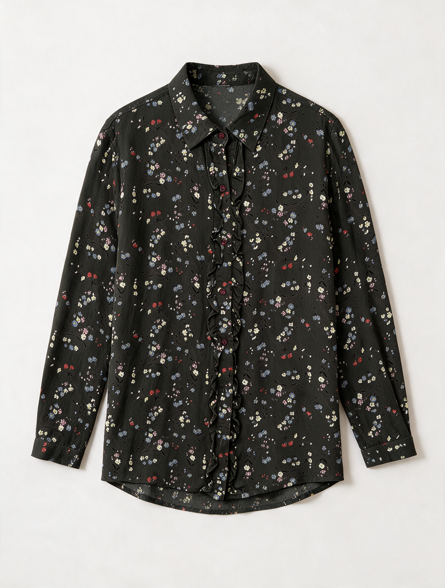 Essentiel Antwerp - Blouse - groen, bloemenprint, ruche - maat 40