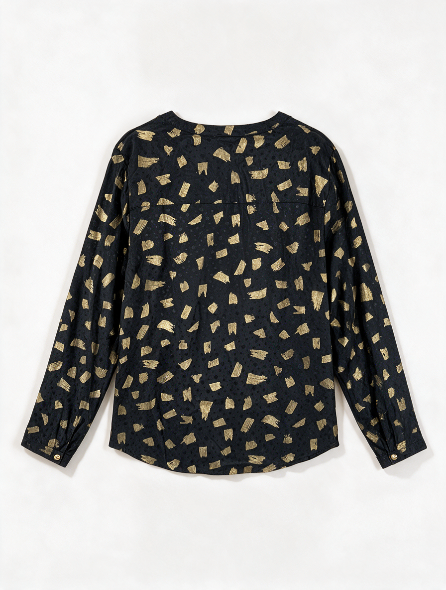 Fabienne Chapot - Blouse - zwart met goud, abstract patroon, verborgen knoopsluiting - L
