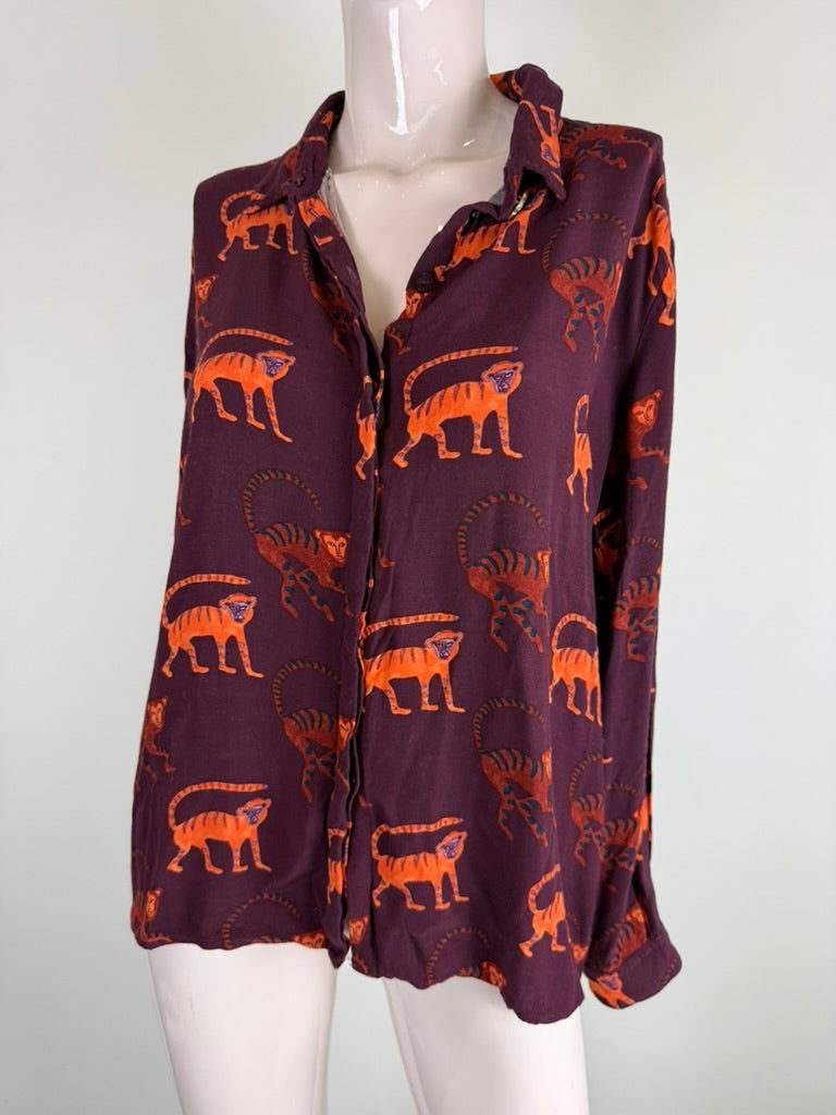 Fabienne Chapot - Blouse - dierenprint, bordeaux/oranje, lange mouwen - XL