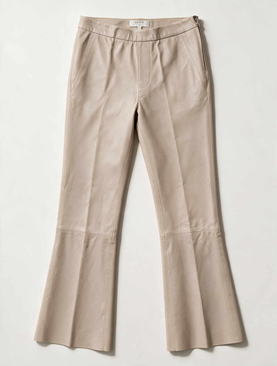 Dante6 - Broek - beige, stretchleer, uitlopende pijpen