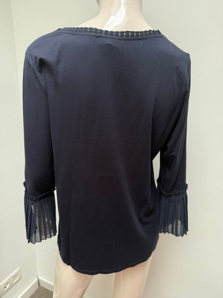 Mayerline - Blouse - donkerblauw, driekwartsmouwen, geplisseerde chiffon inzet - L