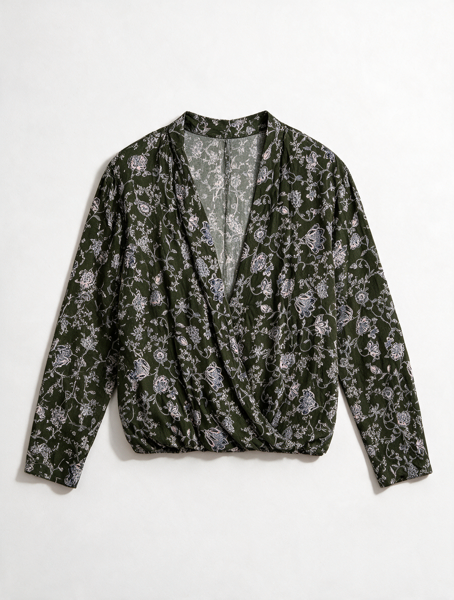 Rosemunde Copenhagen - Blouse - groen, bloemenprint, overslag - L