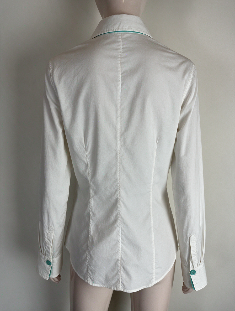 Caliban - Blouse - wit, turquoise accenten, getailleerd - XL