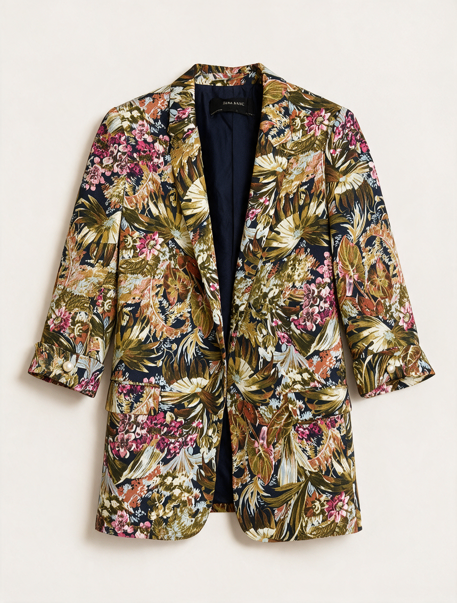 ZARA BASIC - Blazer - tropische bloemenprint, gevoerd, voorzakken - XS