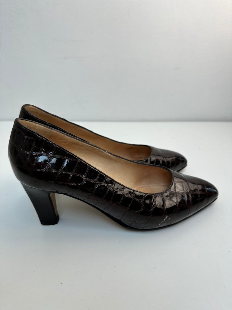 Bally kroko leder donkerbruine pumps maat 37,5