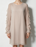 TWIN-SET Simona Barbieri - Jurk - beige, lange mouwen, rimpeldetail - M