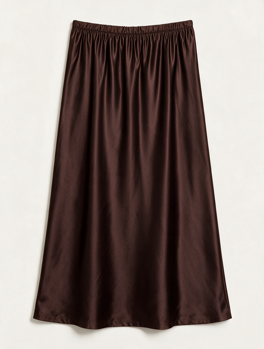 H&M - Rok - bruin, satijnlook, elastische tailleband - XS