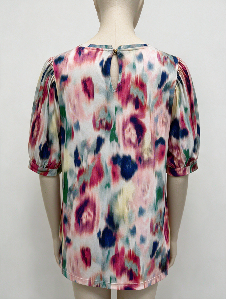 IN FRONT - Blouse - meerkleurig, abstract bloemenpatroon, halflange mouwen - S