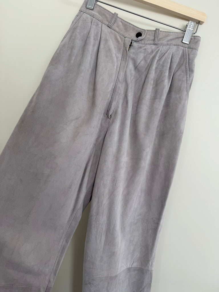 Broek - grijs, suède, high waist - vintage - S