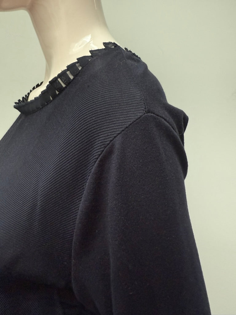 Mayerline - Blouse - donkerblauw, driekwartsmouwen, geplisseerde chiffon inzet - L