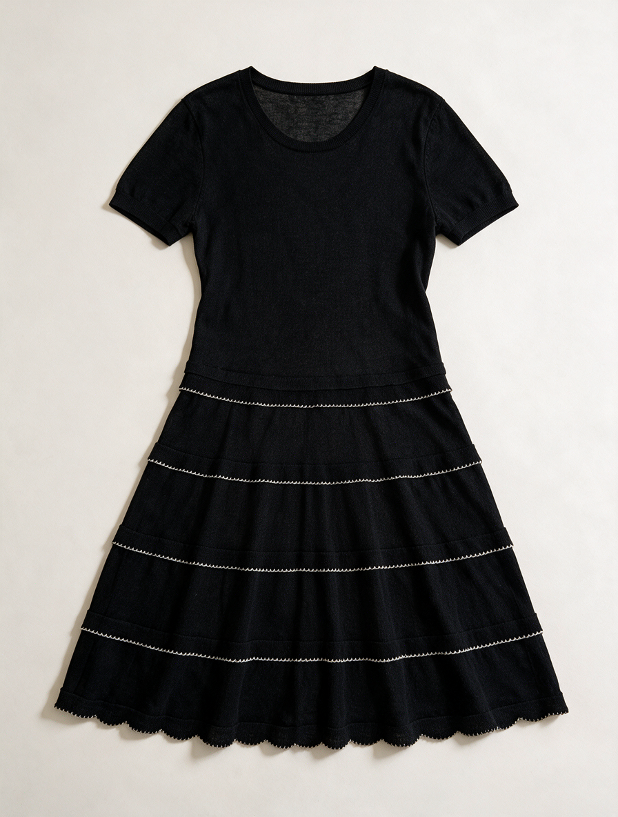 RED VALENTINO - Jurk - zwart, semi doorschijnend, korte mouwen