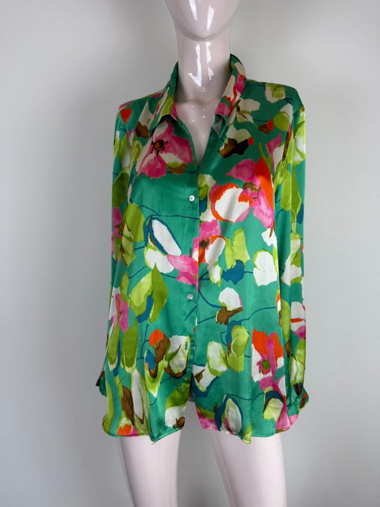 ZARA - Blouse - abstracte bloemenprint, meerkleurig, knoopsluiting - XL