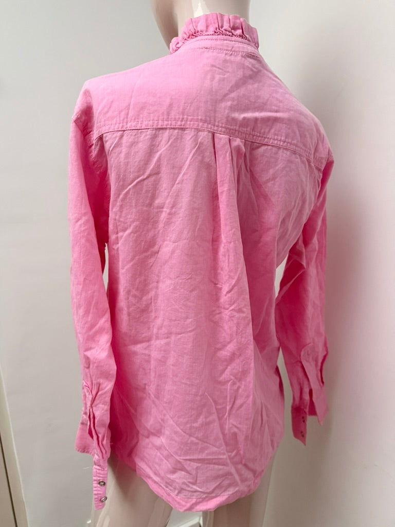 co’couture - Blouse - roze, opstaande kraag met ruches, halve knoopsluiting - XS