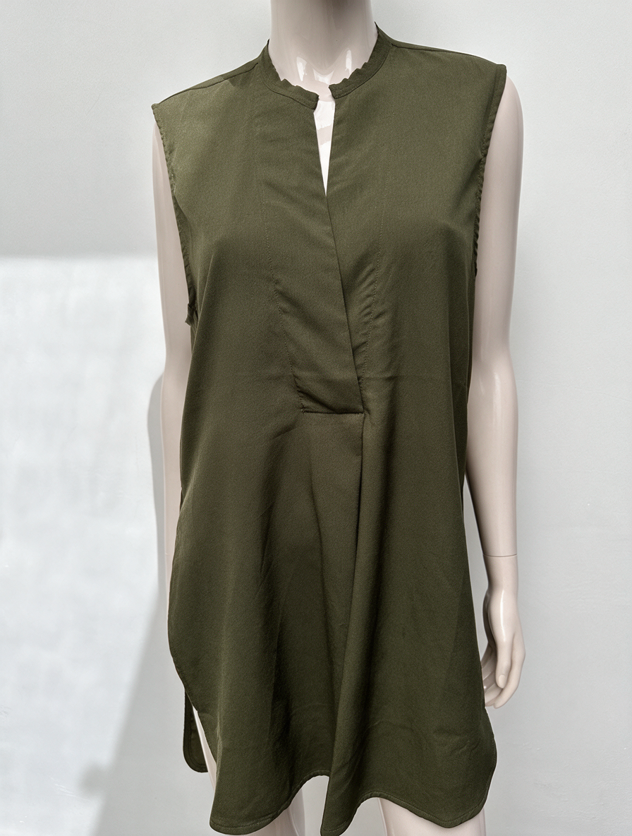 Maria Tailor - Blouse - khaki, mouwloos, V-hals - S