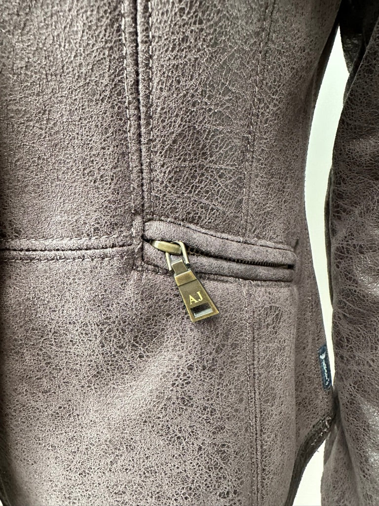 Armani Jeans - Jas - bruin, leerlook, asymmetrische ritssluiting - M/L