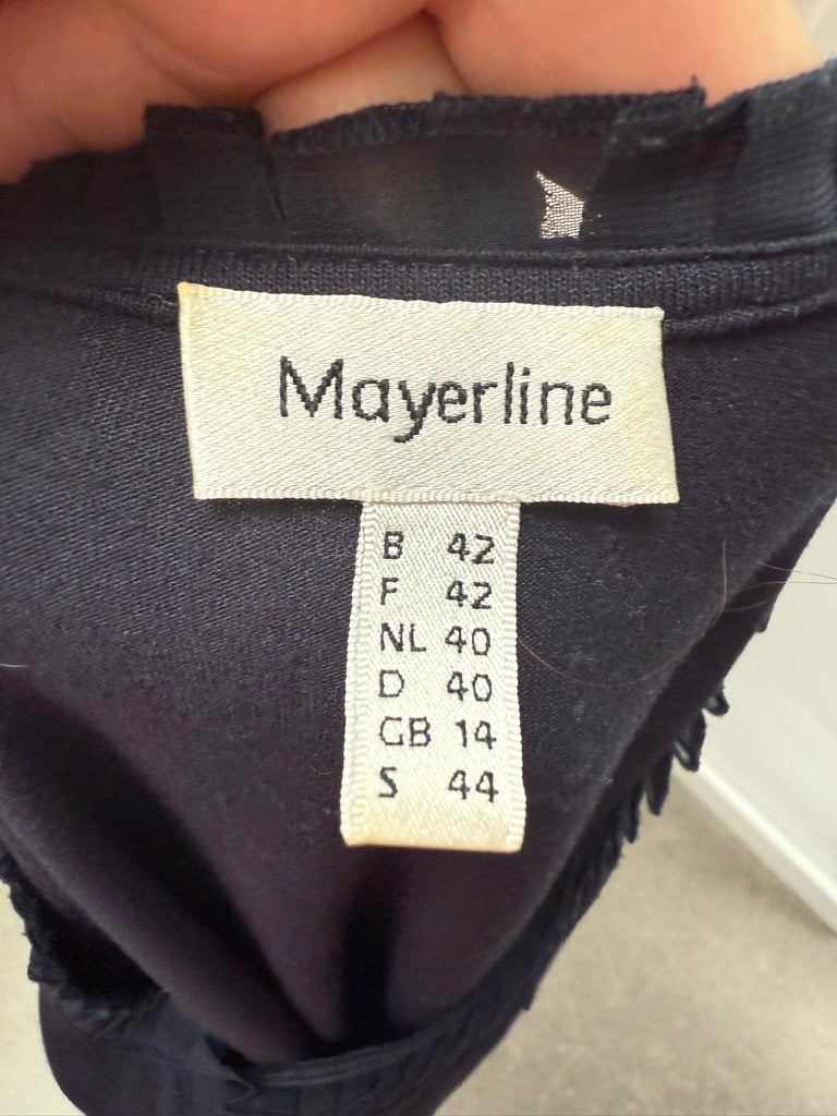 Mayerline - Blouse - donkerblauw, driekwartsmouwen, geplisseerde chiffon inzet - L