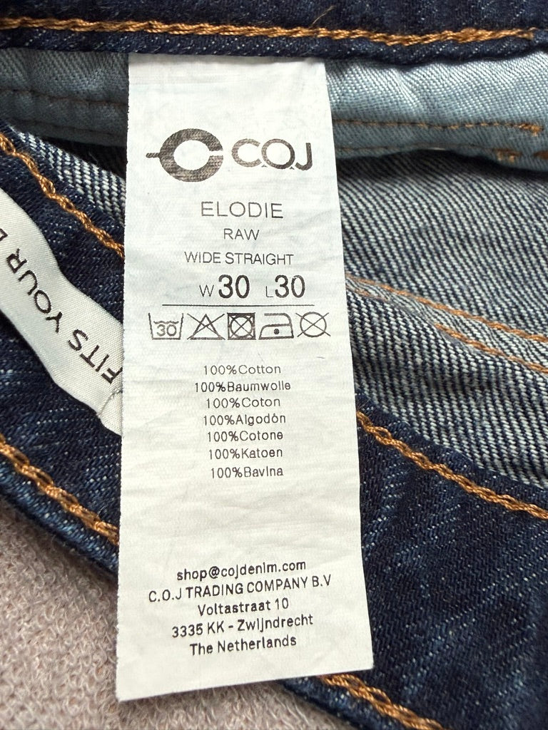 COJ Cup of Joe Denim Elodie Wide Straight Jeans W30 L30 – Donkerblauwe Raw Denim Jeans