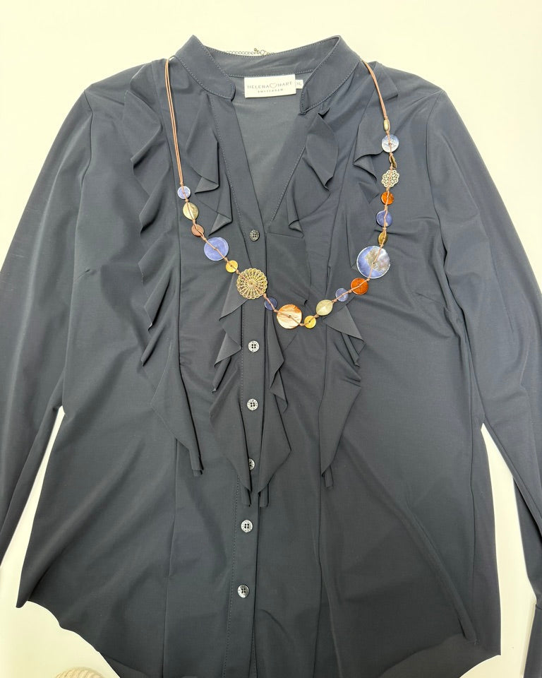 Helena Hart blouse donkerblauw met ruches – elegante blouse maat XL