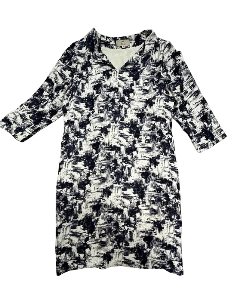 Essentiel Antwerp Jurk Maat 36 – Zwart-Witte Abstracte Print Jurk met 3/4 Mouwen