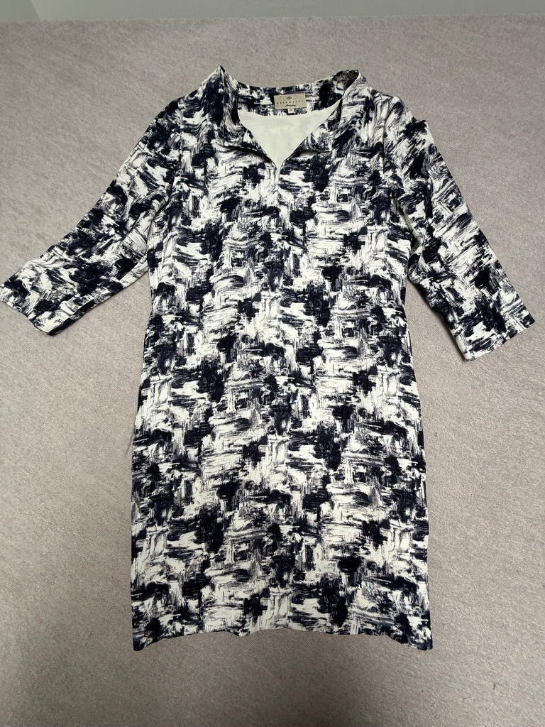 ESSENTIEL Antwerp - Jurk - navy-wit, abstracte print, V-hals - S