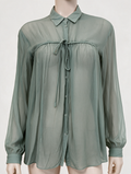Second Female - Blouse - groen, striklint in de taille, licht doorschijnend - M