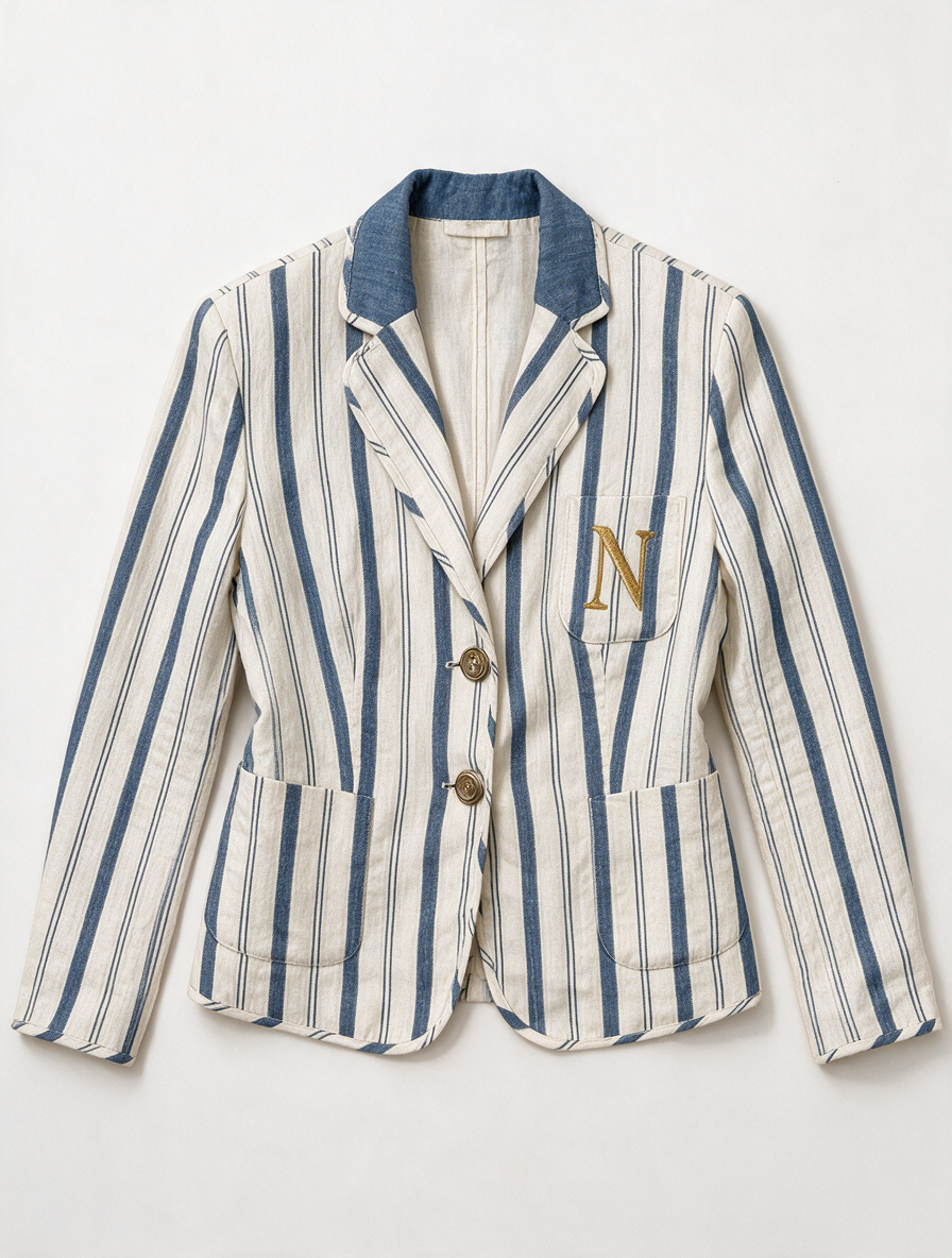 NVSCO - Blazer - crème/blauw gestreept, twee knopen, reverskraag - XL