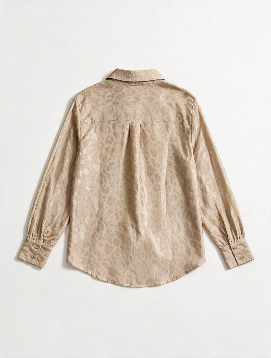 Scotch & Soda - Blouse - goud-beige, jacquard animal print, blinde knoopsluiting - XL