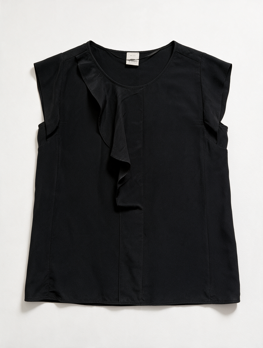 Pinko TAG - Top - zwart, 100% zijde, geplooide sierrand - S