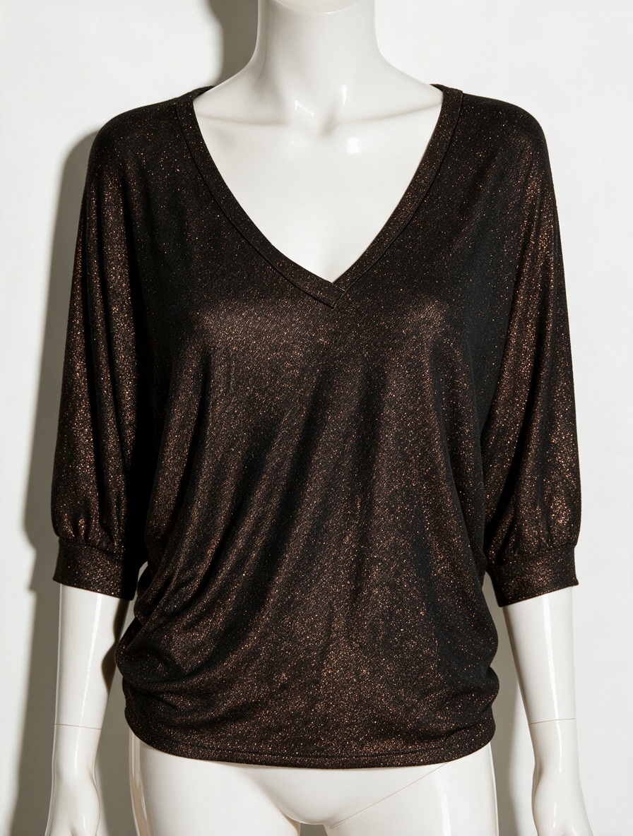 Amélie & Amélie - Top - bruin/goud, metallic glans, driekwart mouw - L