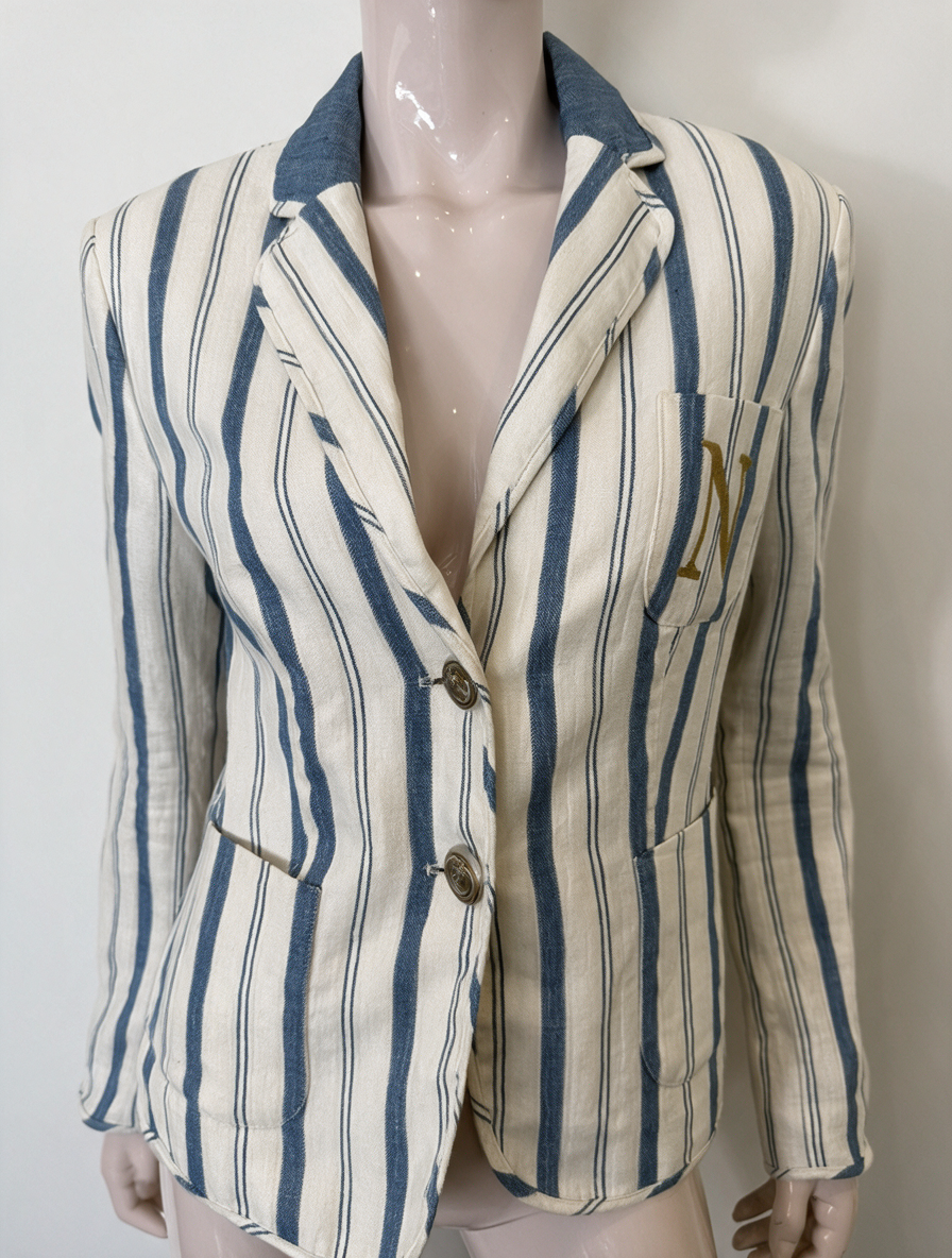 NVSCO - Blazer - crème/blauw gestreept, twee knopen, reverskraag - XL