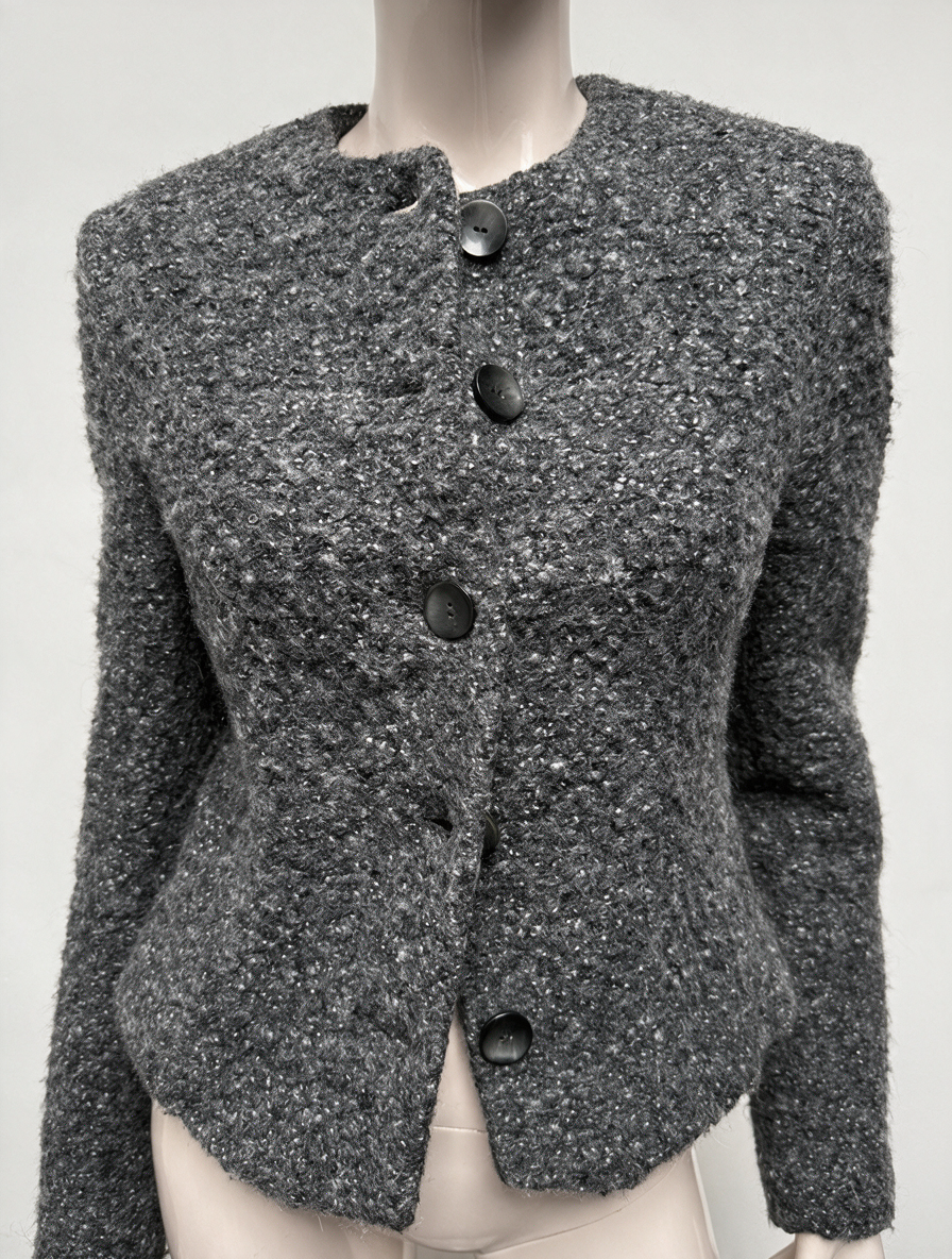 Claudia Sträter - Blazer - grijs, boucléstof, knoopsluiting - S