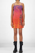 Daily Paper satin slip dress / jurkje paars rood bliksem print maat L