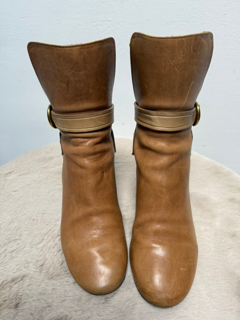 Isabel Marant - Enkellaars - bruin, blokhak, goudkleurige gesp