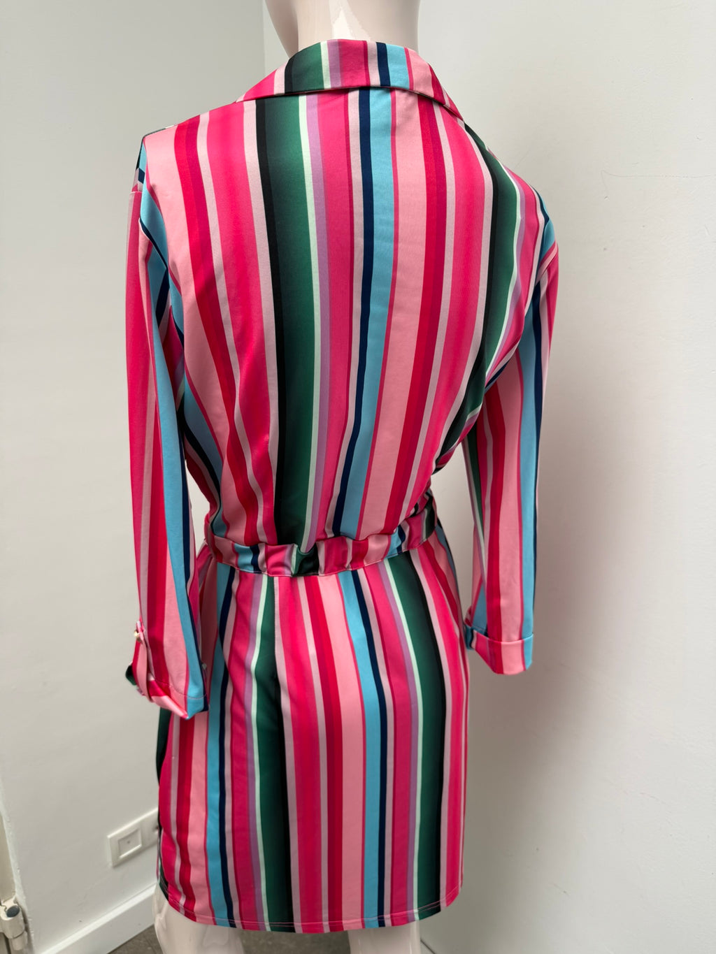 K Design - Jurk - gestreept, knoopsluiting voor, ceintuur maat S