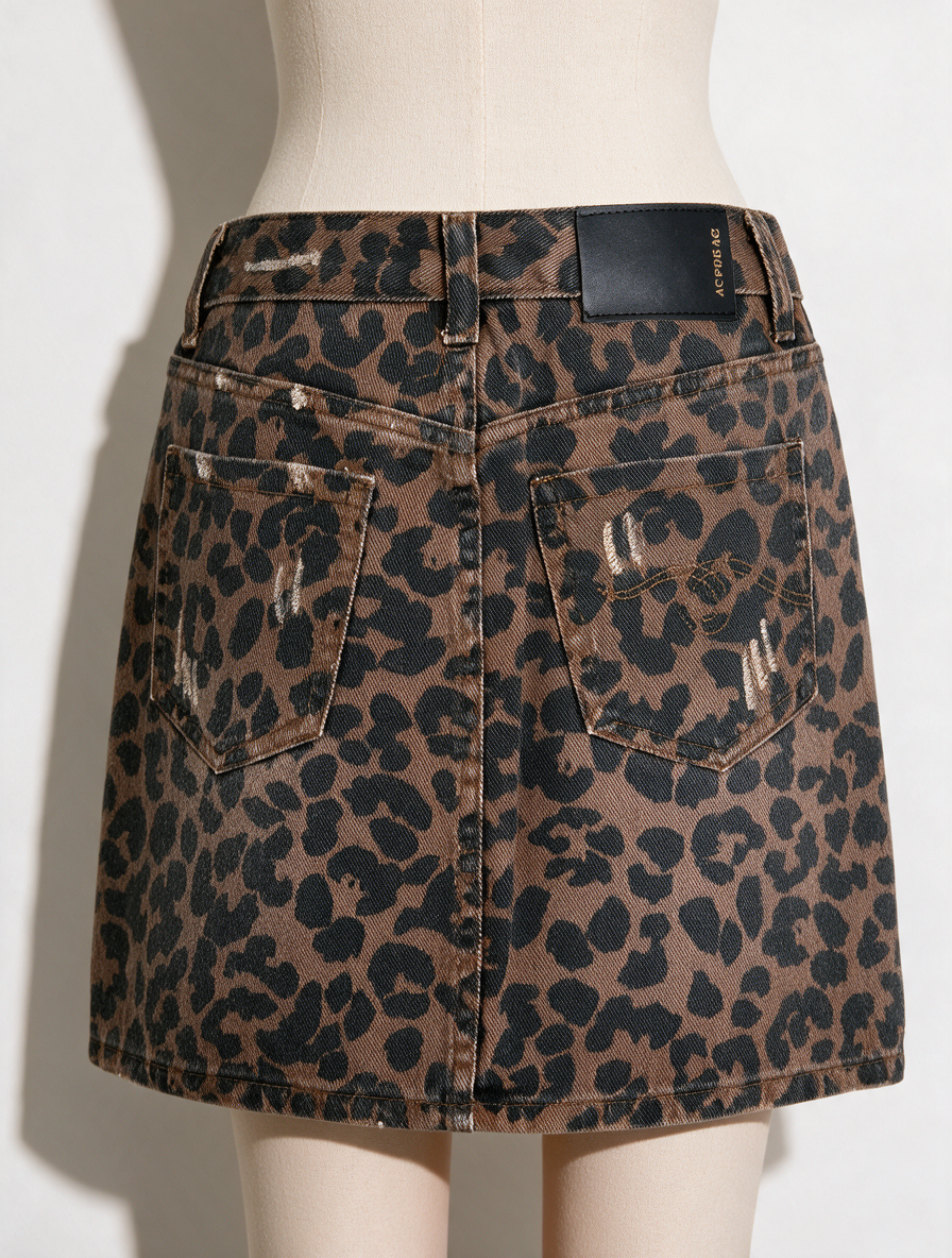 AC FOR AG - Rok - panterprint, denim, knoopsluiting - XS