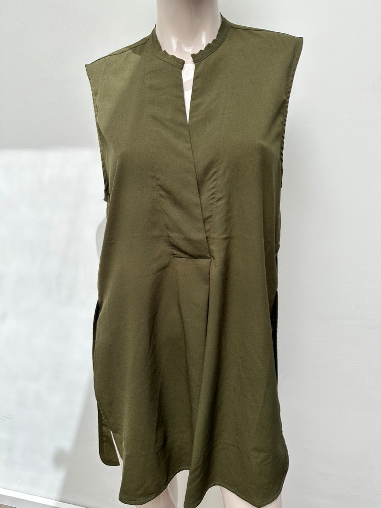 Maria Tailor - Blouse - khaki, mouwloos, V-hals - S