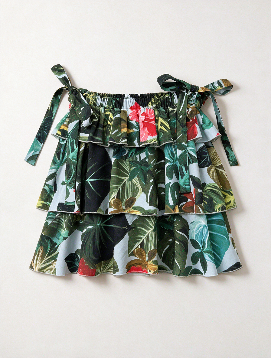 NO SECRETS - Rok - tropische print, gelaagd met ruches, elastische tailleband - IT 44