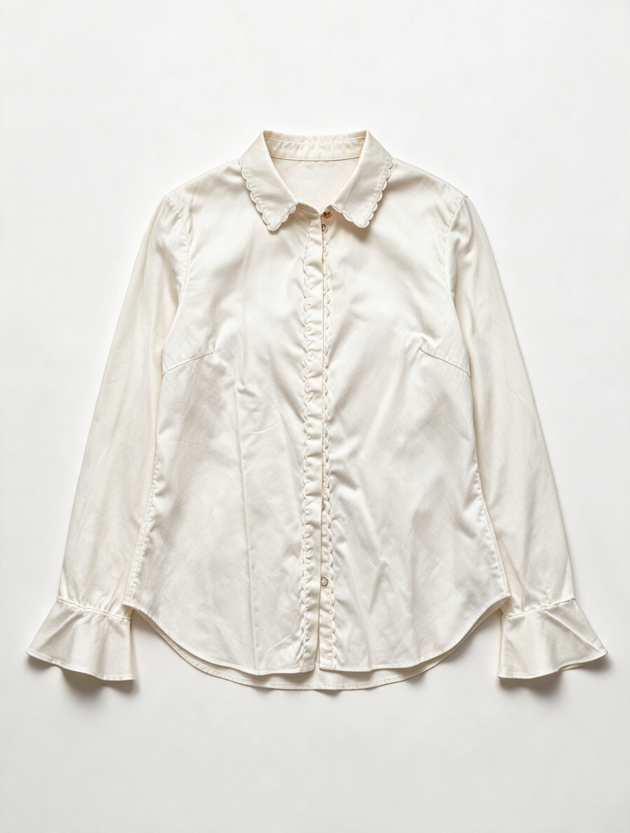 Ted Baker - Blouse - crème, gerimpelde rand, uitlopende manchetten - XL
