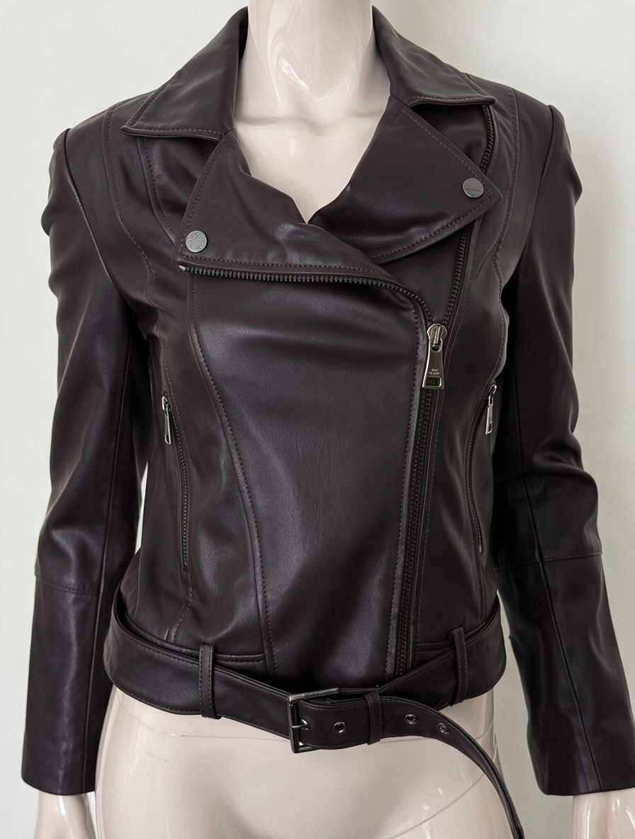Ted Baker - Jasje - paars, asymmetrische ritssluiting, riem in taille - XS