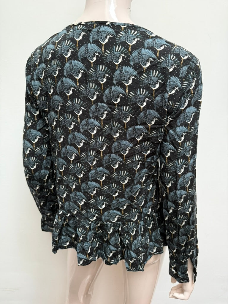 MARIE SIXTINE - Blouse - kraanvogelprint, V-hals, lange mouwen - maat M